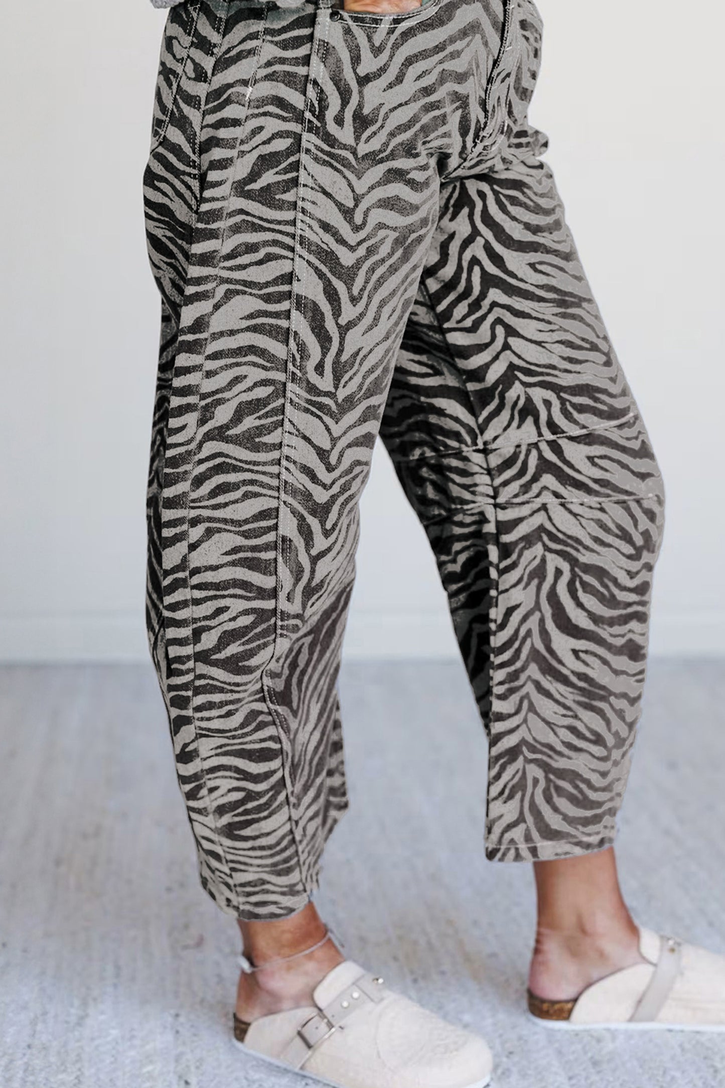 Gray Zebra Stripe Printed Wide Leg Jeans-Bottoms/Jeans-[Adult]-[Female]-2022 Online Blue Zone Planet