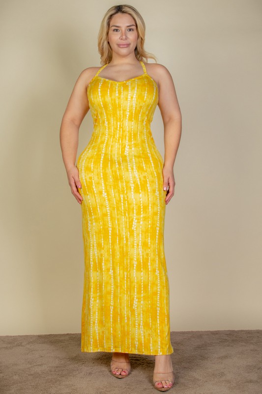 Plus Size Tie Dye Printed Cami Bodycon Maxi Dress-[Adult]-[Female]-PRINT 315 MUSTARD-1XL-2022 Online Blue Zone Planet