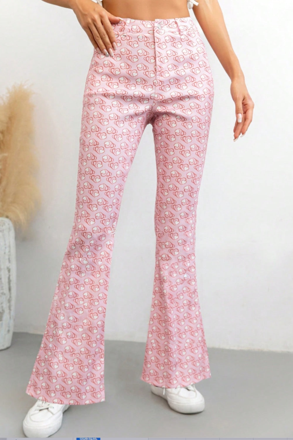 Blue Zone Planet | Printed High Waist Flare Pants with Pockets-BOTTOMS SIZES SMALL MEDIUM LARGE-[Adult]-[Female]-Blush Pink-S-2022 Online Blue Zone Planet