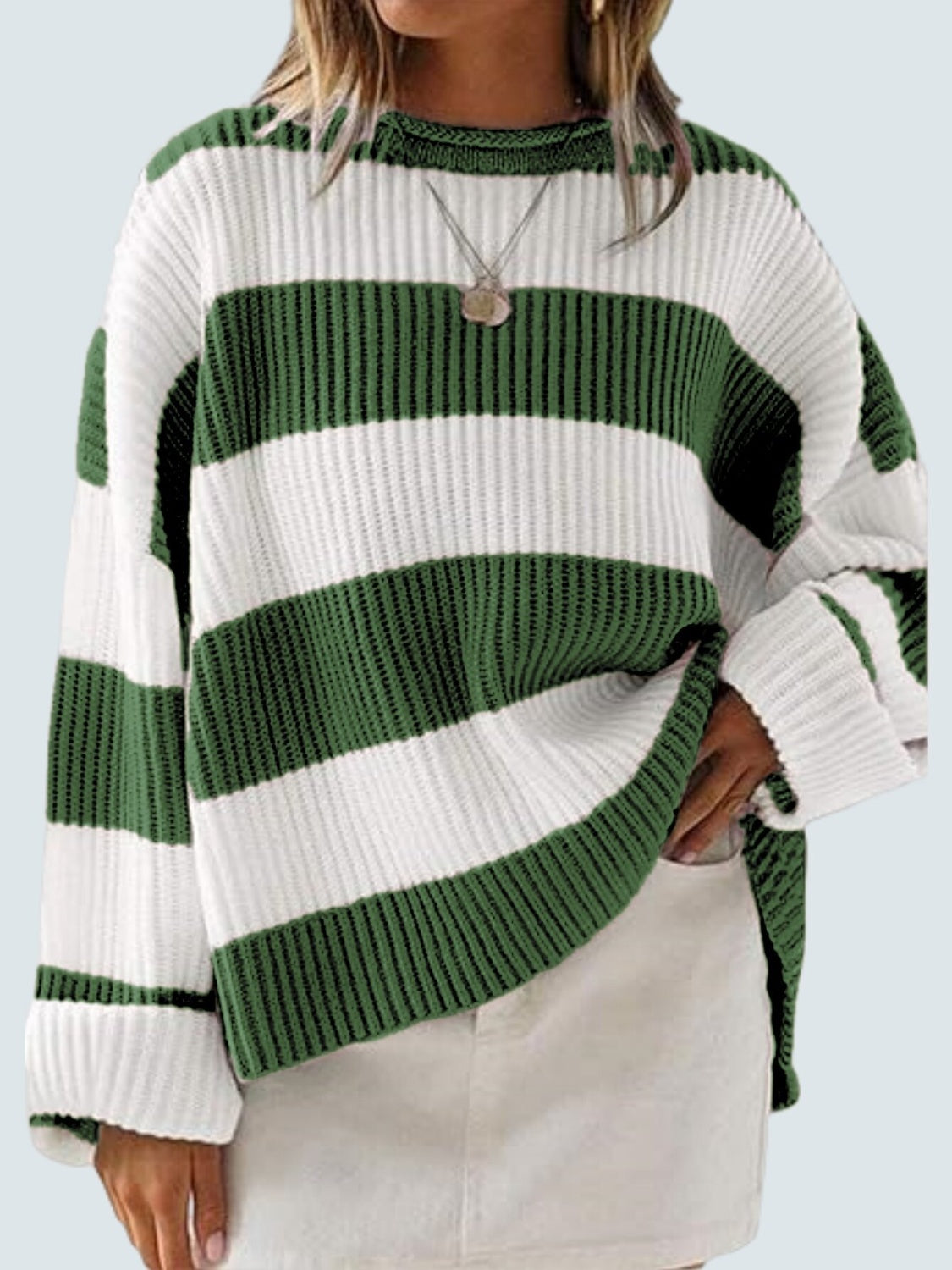 Round Neck Long Sleeve Sweater-NEW ARRIVALS-[Adult]-[Female]-Dark Green-S-2022 Online Blue Zone Planet