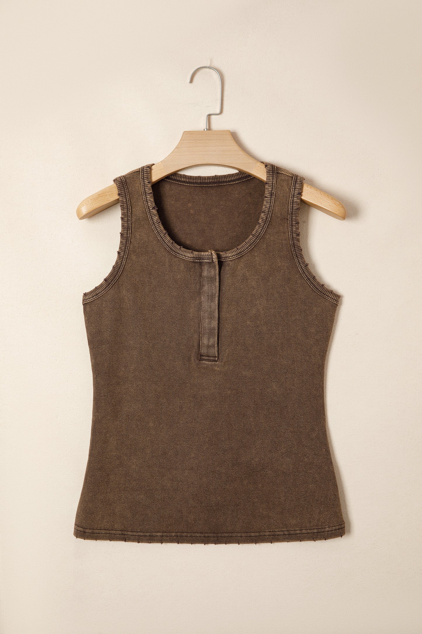 Coffee Vintage Distressed Ribbed Mineral Wash Tank Top-Tops/Tank Tops-[Adult]-[Female]-2022 Online Blue Zone Planet