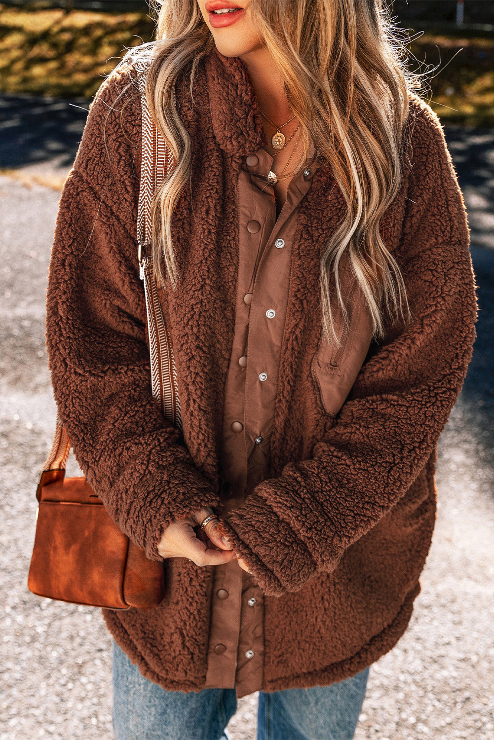 Red Clay Faux Shearling Teddy Bear Jacket-Outerwear/Jackets-[Adult]-[Female]-2022 Online Blue Zone Planet