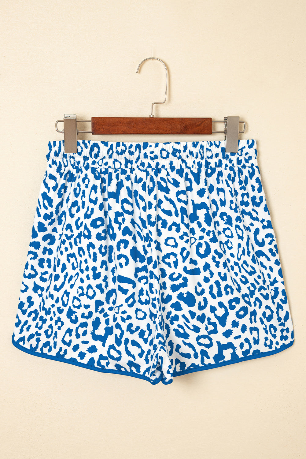 Blue Leopard Elastic Waist Lace Up Contrast Trim Casual Shorts-Bottoms/Casual Shorts-[Adult]-[Female]-2022 Online Blue Zone Planet