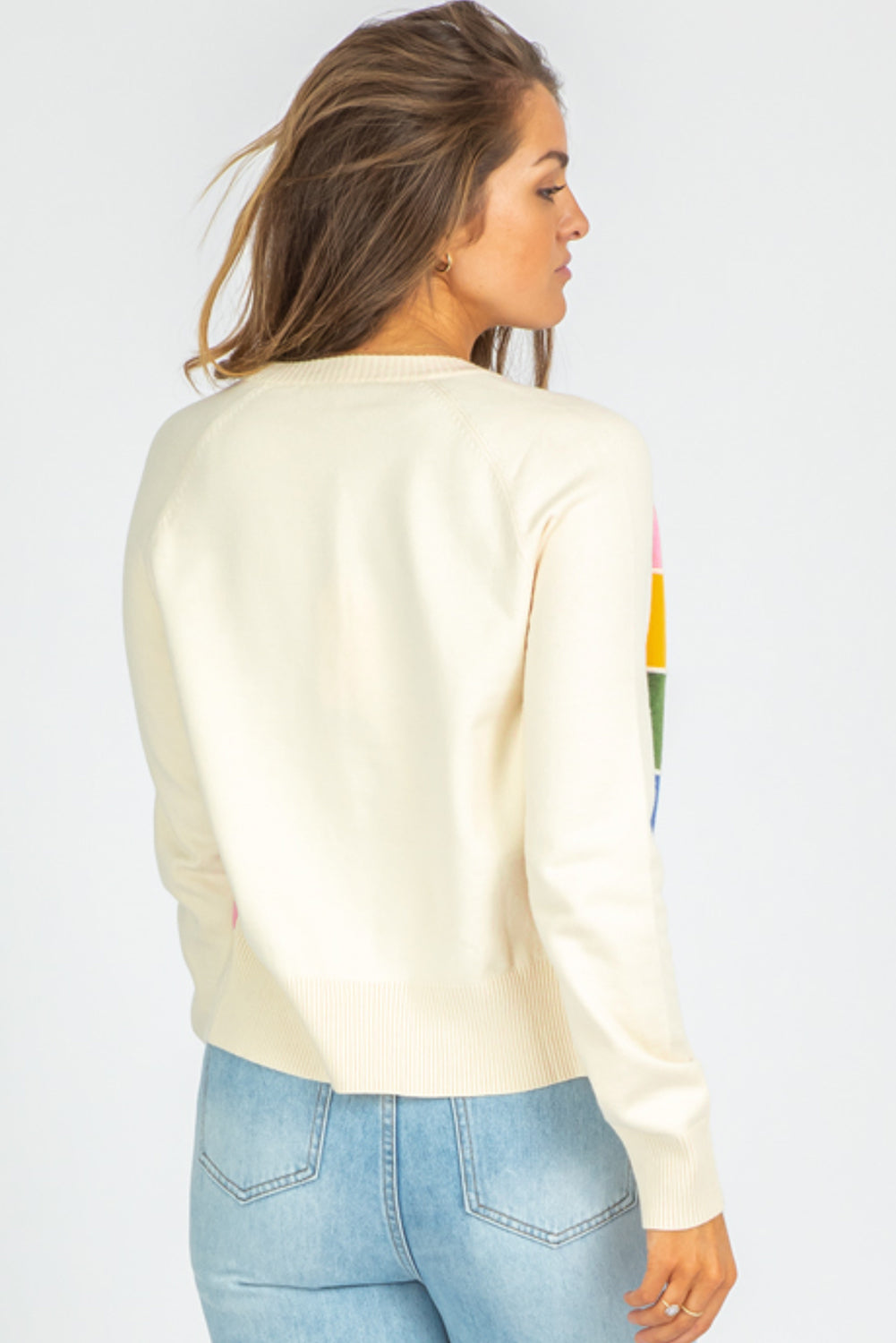 Blue Zone Planet | White Stripe Colorful Pattern Button Front Sweater Cardigan-Sweaters & Cardigans/Cardigans-[Adult]-[Female]-2022 Online Blue Zone Planet