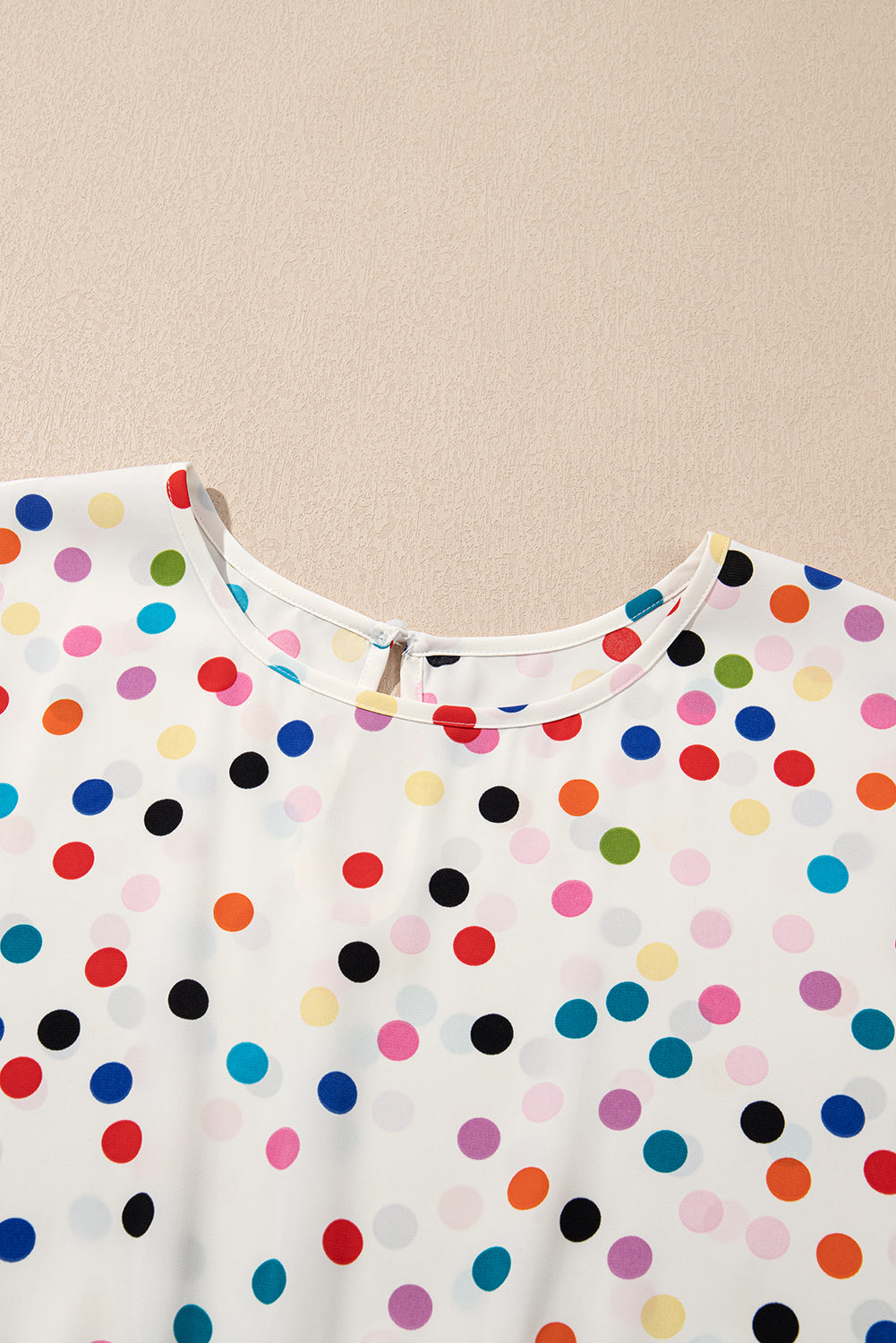 Beige Colorful Polka Dot Print Short Sleeve Ruffled Plus Size Babydoll Blouse-Plus Size/Plus Size Tops/Plus Size Blouses & Shirts-[Adult]-[Female]-2022 Online Blue Zone Planet