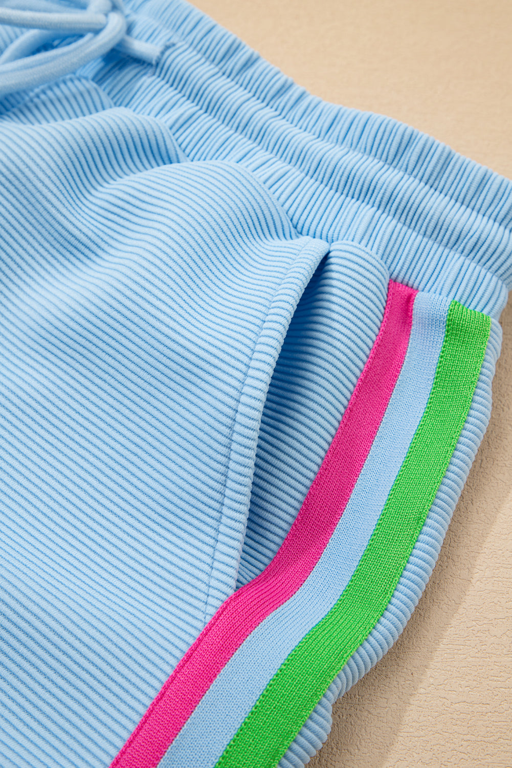 Beau Blue Striped Detail Flutter Sleeve Zipped Collar Short Set-Two Piece Sets/Short Sets-[Adult]-[Female]-2022 Online Blue Zone Planet