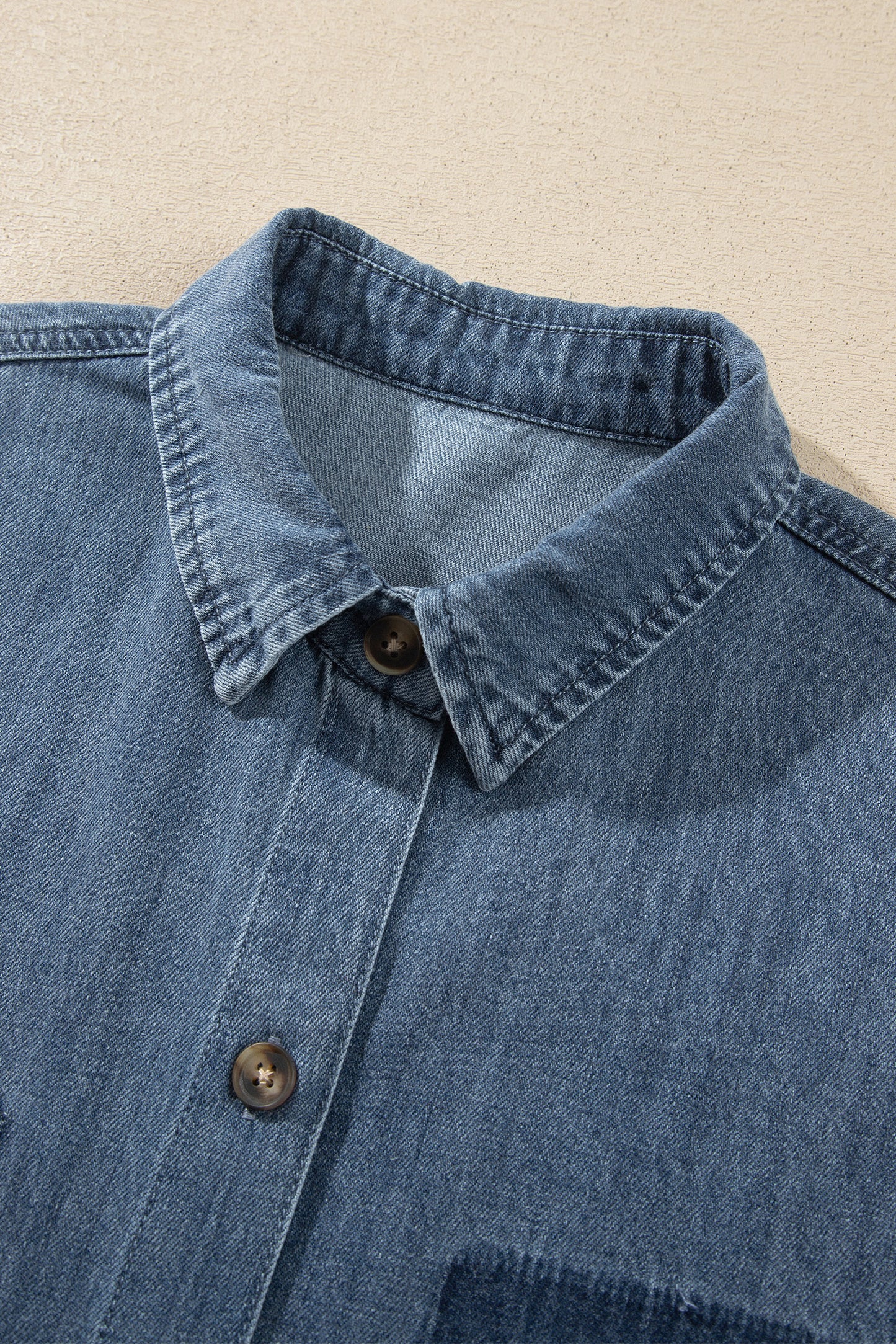 Sky Blue Color Block Pocket Detail Casual Button Down Denim Shirt-Tops/Blouses & Shirts-[Adult]-[Female]-2022 Online Blue Zone Planet