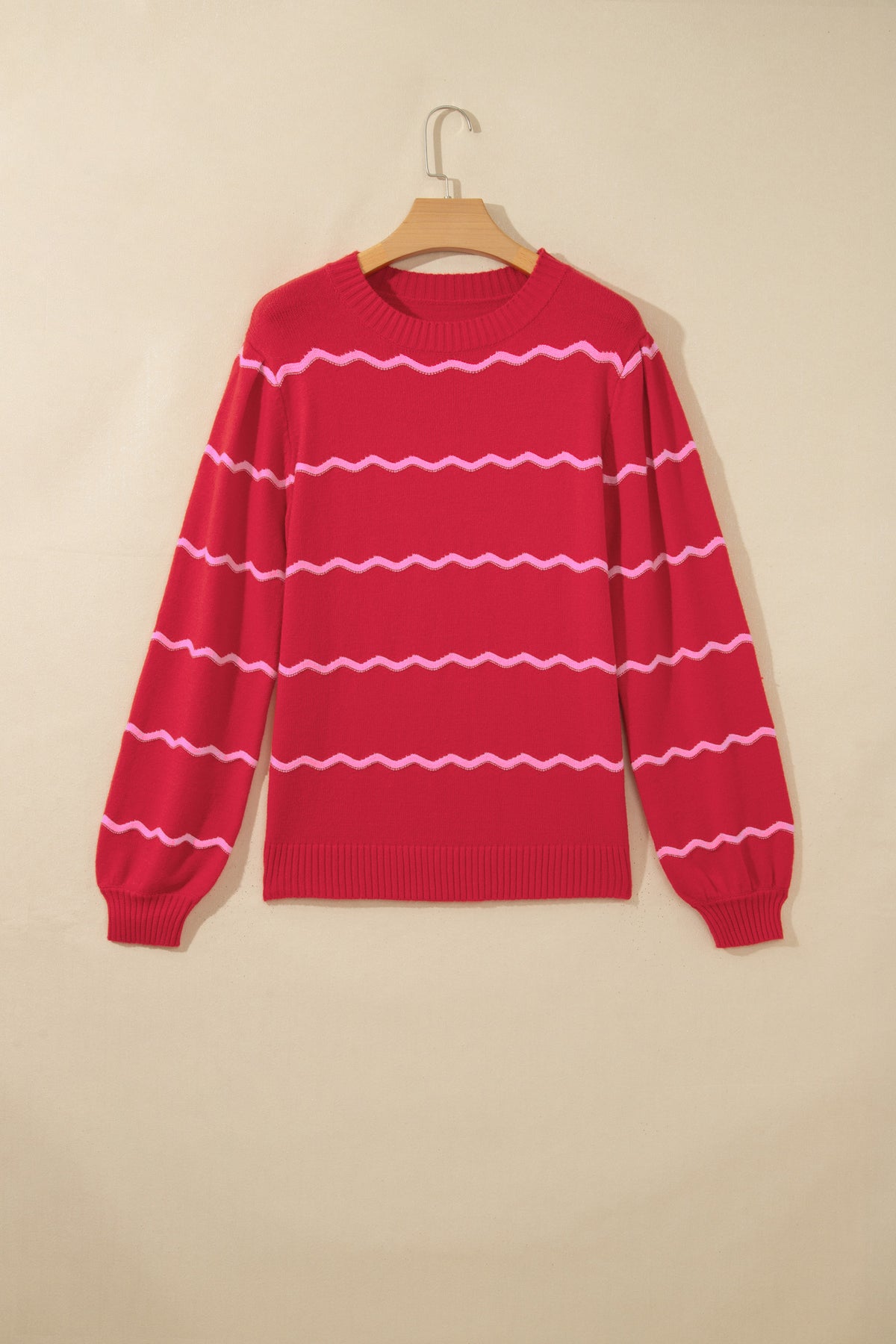 Red Stripe Striped Round Neck Long Sleeve Shift Pullover Sweater-TOPS / DRESSES-[Adult]-[Female]-2022 Online Blue Zone Planet