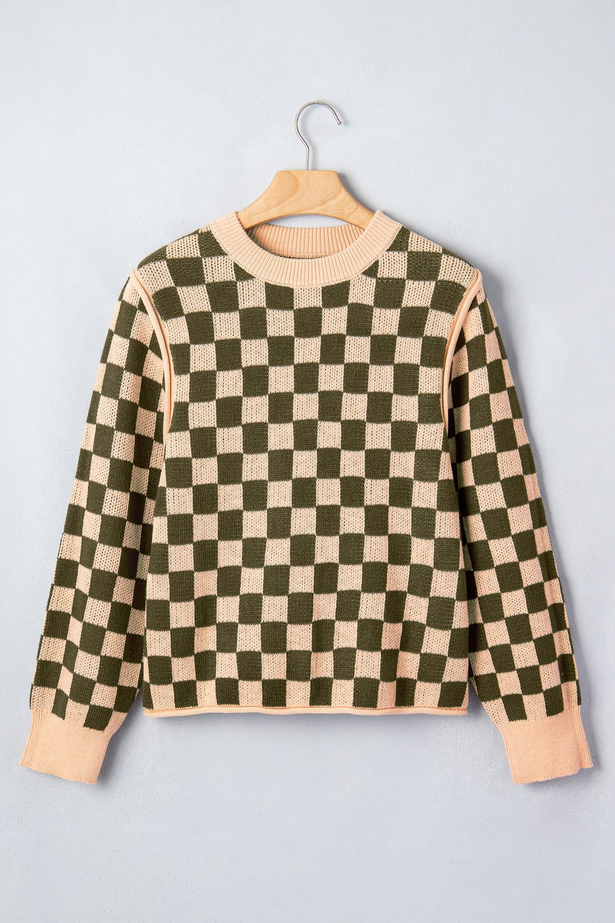 Multicolour Drop Shoulder Plaid Knit Long Sleeve Sweater-Sweaters & Cardigans/Sweaters-[Adult]-[Female]-2022 Online Blue Zone Planet