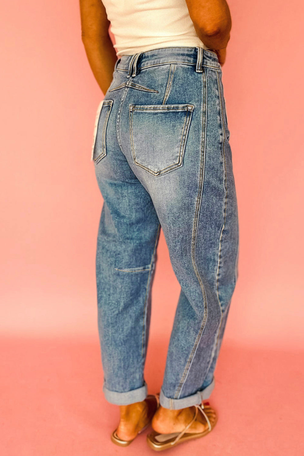 Dusk Blue Vintage Washed Seam Detail Shift Jeans-Bottoms/Jeans-[Adult]-[Female]-2022 Online Blue Zone Planet