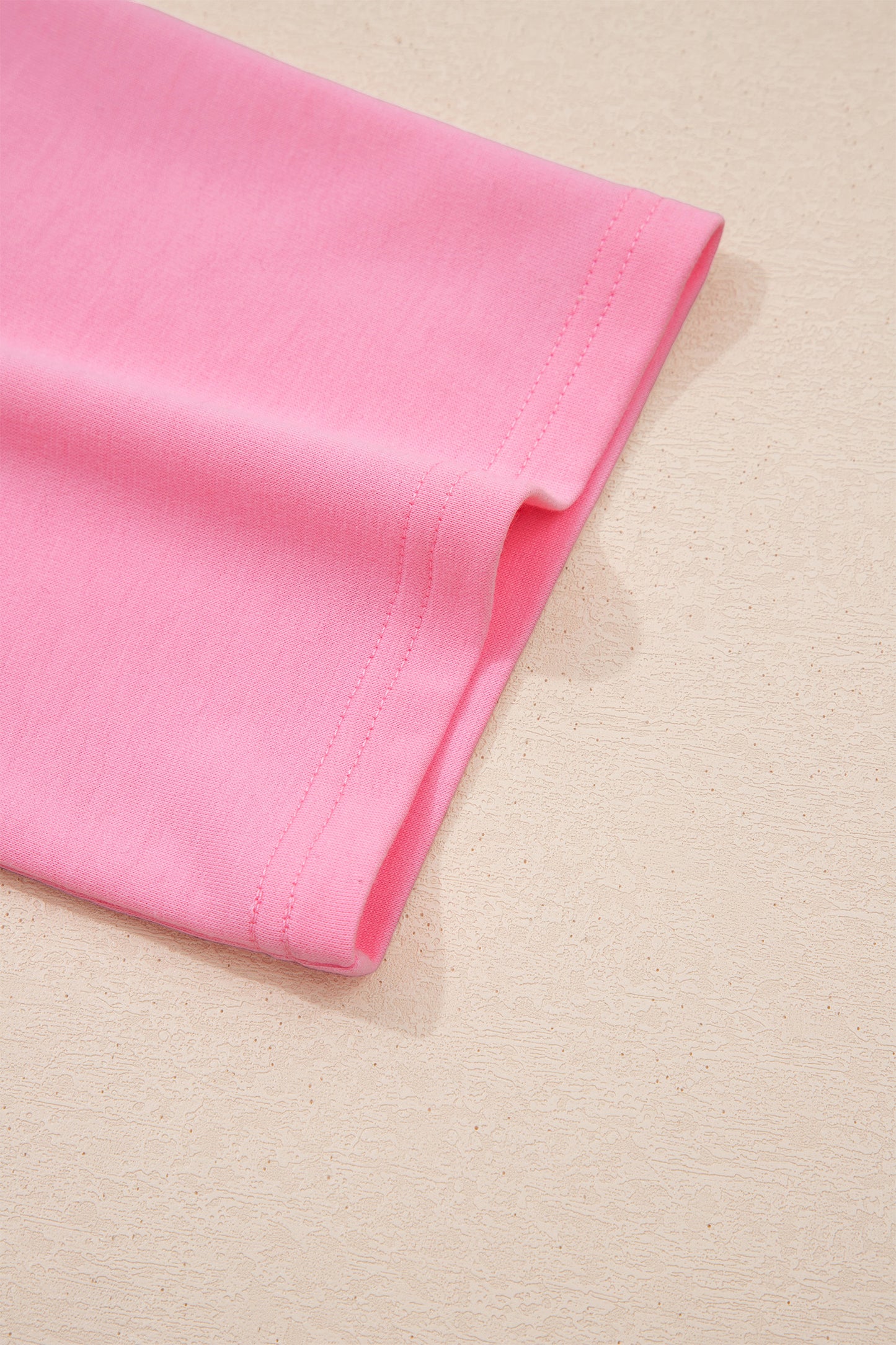 Pink Solid Color Raw Edge Bow Patch Loose T Shirt-Tops/Tops & Tees-[Adult]-[Female]-2022 Online Blue Zone Planet