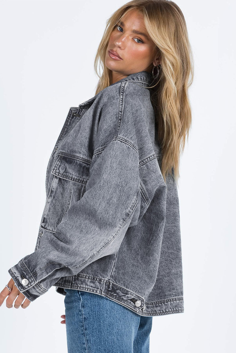 Collared Neck Button Up Denim Jacket-TOPS / DRESSES-[Adult]-[Female]-2022 Online Blue Zone Planet