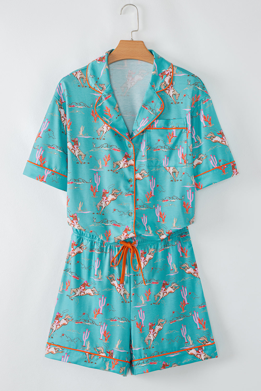 Aruba Blue Cowgirl Country Print Pajamas Set-Loungewear & Sleepwear/Sleepwear-[Adult]-[Female]-2022 Online Blue Zone Planet