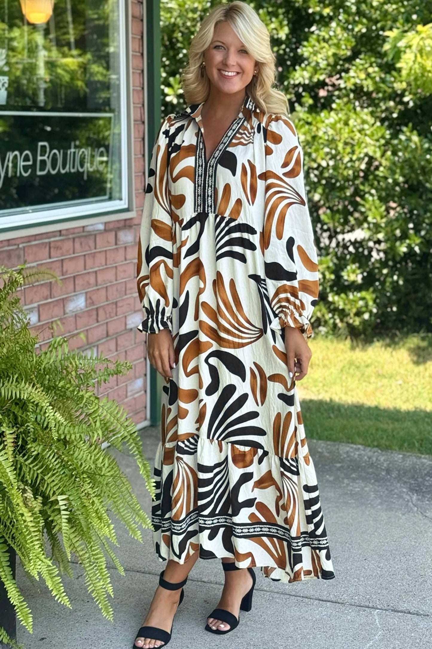 tropical long sleeve dress Tropical Long Sleeve Button Down Waist Tie Curve Hem Mini Dress