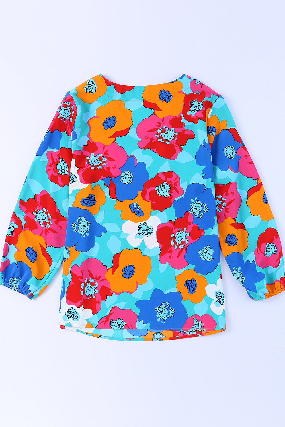 Multicolor Floral Print V Neck 3/4 Sleeve Blouse-Tops/Blouses & Shirts-[Adult]-[Female]-2022 Online Blue Zone Planet