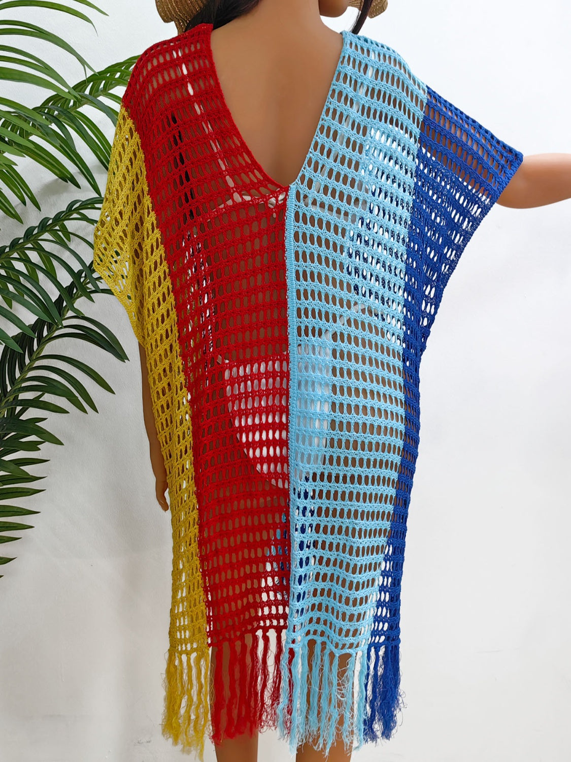 Blue Zone Planet | Fringe Color Block Scoop Neck Cover Up-TOPS / DRESSES-[Adult]-[Female]-2022 Online Blue Zone Planet