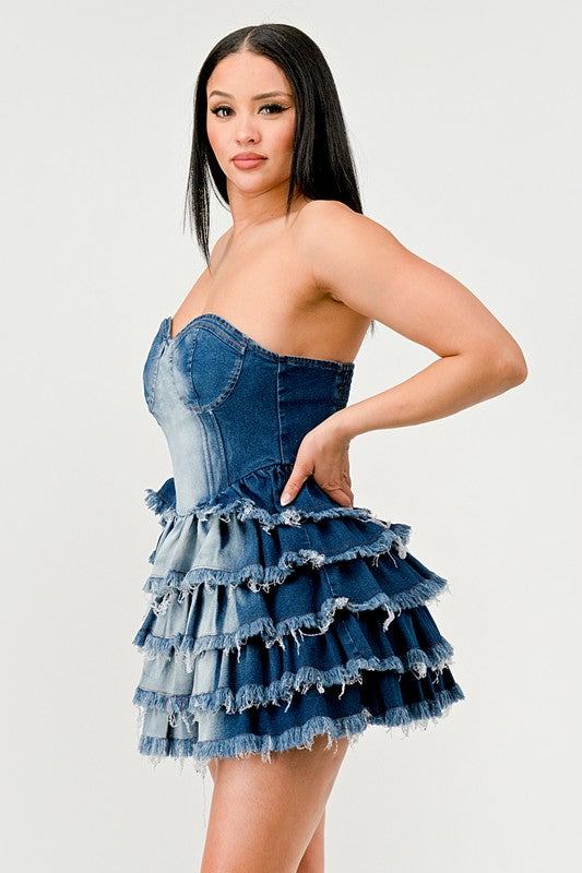 Denim Delight Tiered Ruffle Dress-[Adult]-[Female]-2022 Online Blue Zone Planet