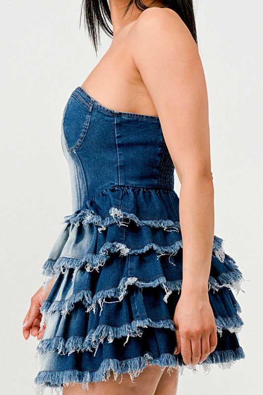 Denim Delight Tiered Ruffle Dress-[Adult]-[Female]-2022 Online Blue Zone Planet