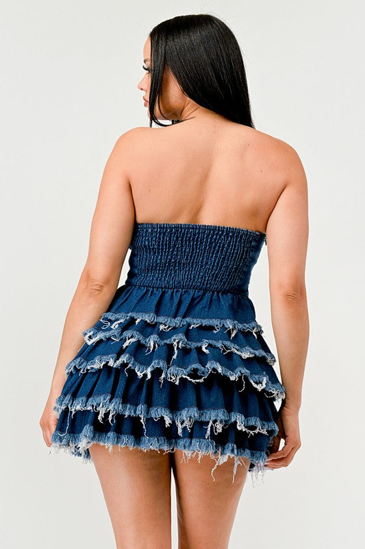 Denim Delight Tiered Ruffle Dress-[Adult]-[Female]-2022 Online Blue Zone Planet