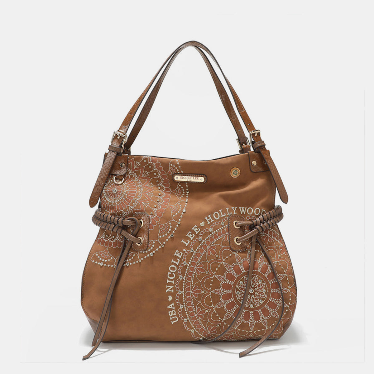 Blue Zone Planet | Nicole Lee USA Side Braided Tassel Inlaid Rhinestone Embroidery Hobo Bag-TOPS / DRESSES-[Adult]-[Female]-Brown-One Size-2022 Online Blue Zone Planet