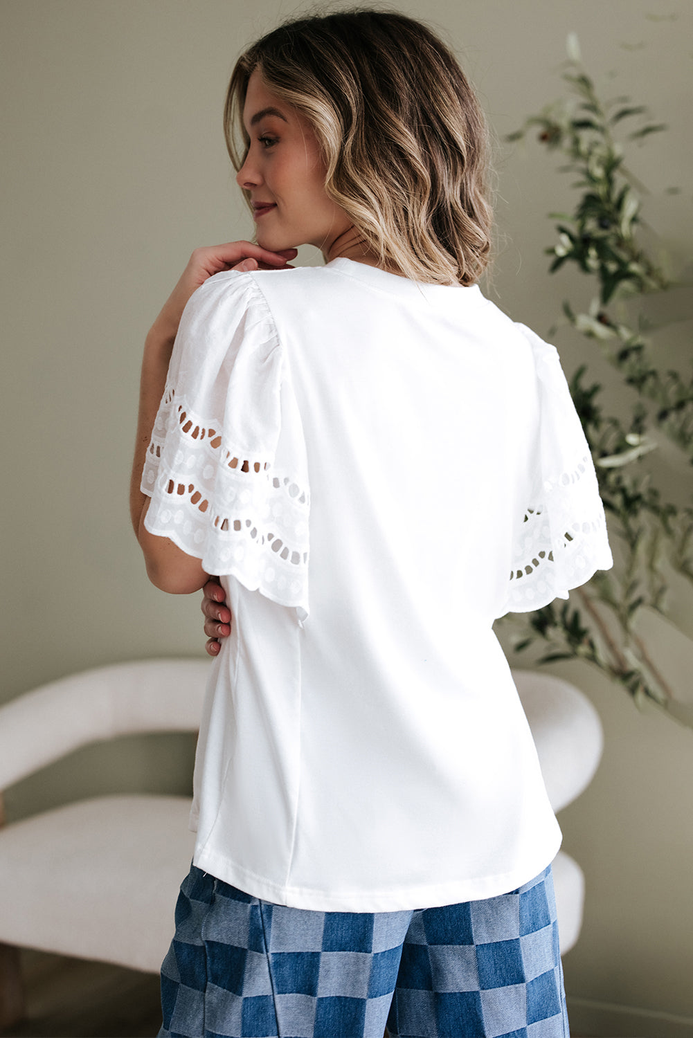 White Hollow Out Embroidered Short Sleeve O Neck Top-Tops/Tops & Tees-[Adult]-[Female]-2022 Online Blue Zone Planet