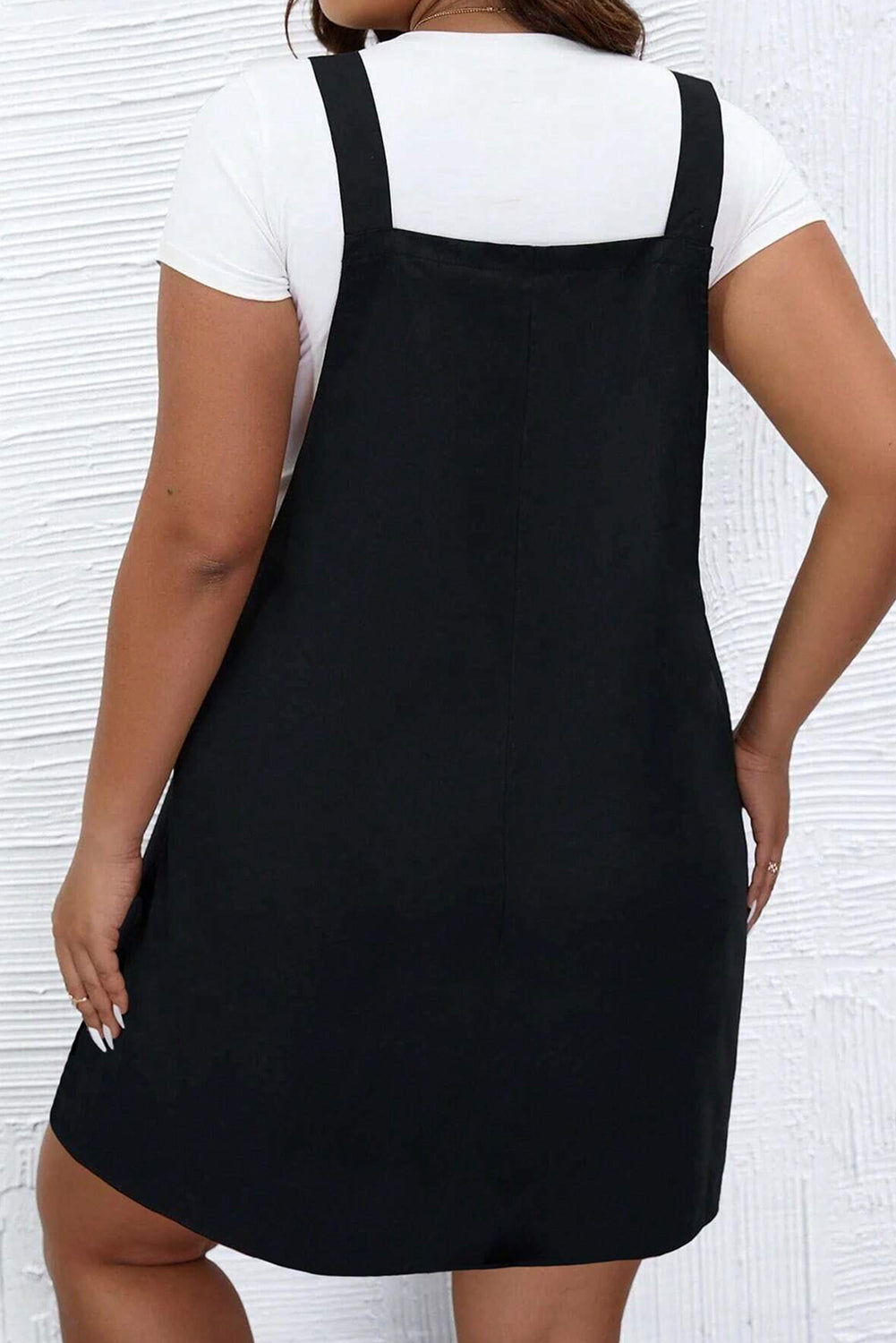 Black Solid Buttoned Straps Plus Size Overall Dress-TOPS / DRESSES-[Adult]-[Female]-2022 Online Blue Zone Planet