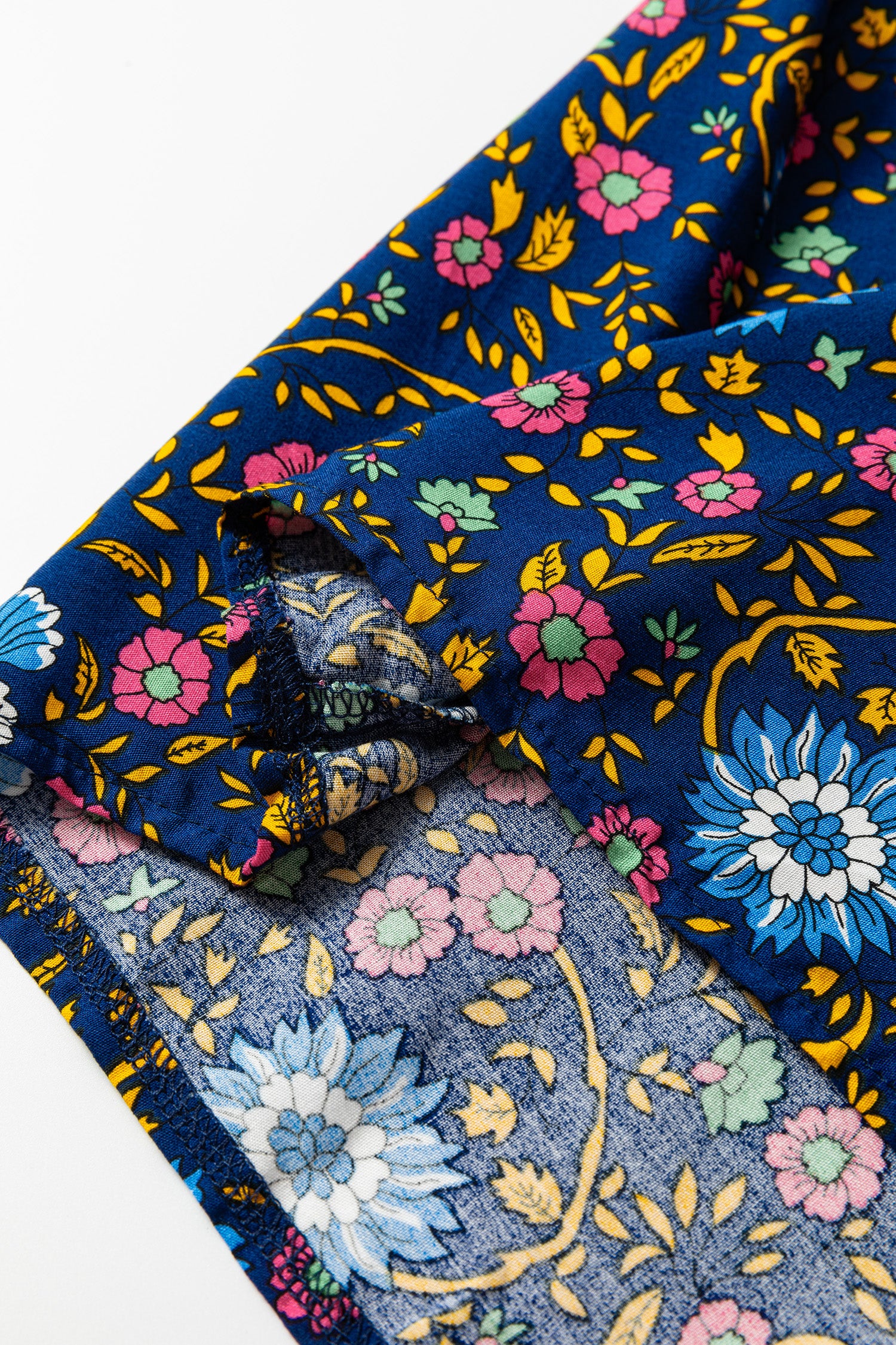 Blue Bohemian Floral Print Tassel Tie Front Long Sleeve Blouse-Tops/Blouses & Shirts-[Adult]-[Female]-2022 Online Blue Zone Planet