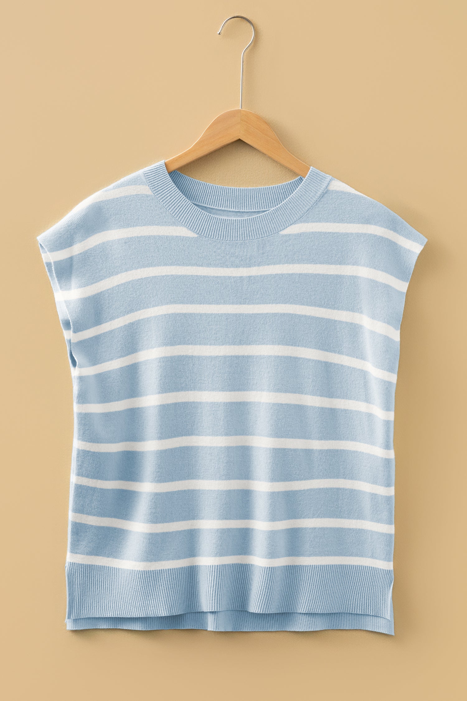 Beau Blue Side Slits Crewneck Short Sleeve Sweater Tee-TOPS / DRESSES-[Adult]-[Female]-2022 Online Blue Zone Planet