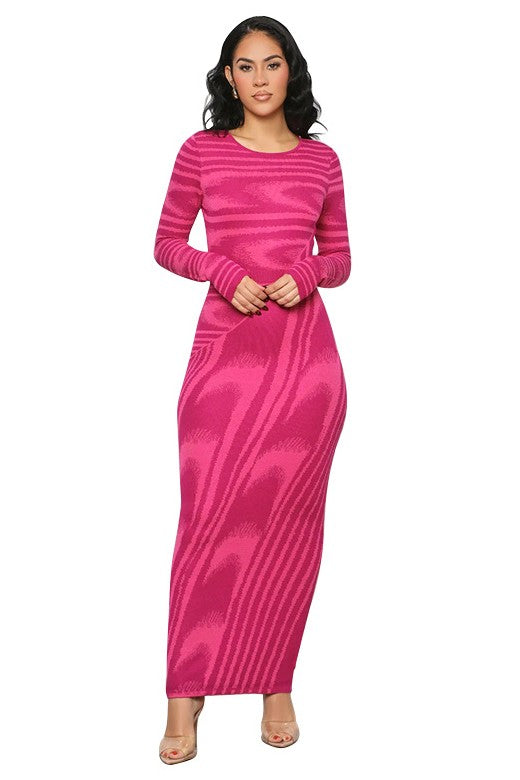 Carly's Pink Waves Maxi Bodycon Dress-TOPS / DRESSES-[Adult]-[Female]-FUCHSIA-S-2022 Online Blue Zone Planet