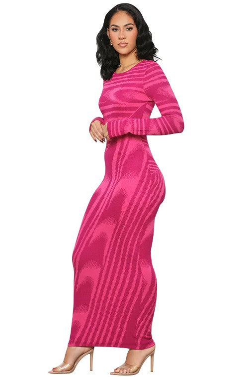 Carly's Pink Waves Maxi Bodycon Dress-TOPS / DRESSES-[Adult]-[Female]-2022 Online Blue Zone Planet