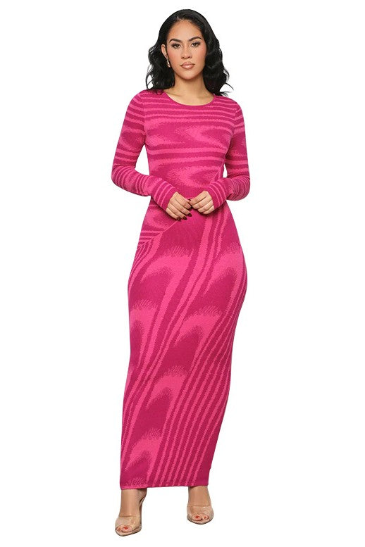 Carly's Pink Waves Maxi Bodycon Dress-TOPS / DRESSES-[Adult]-[Female]-2022 Online Blue Zone Planet