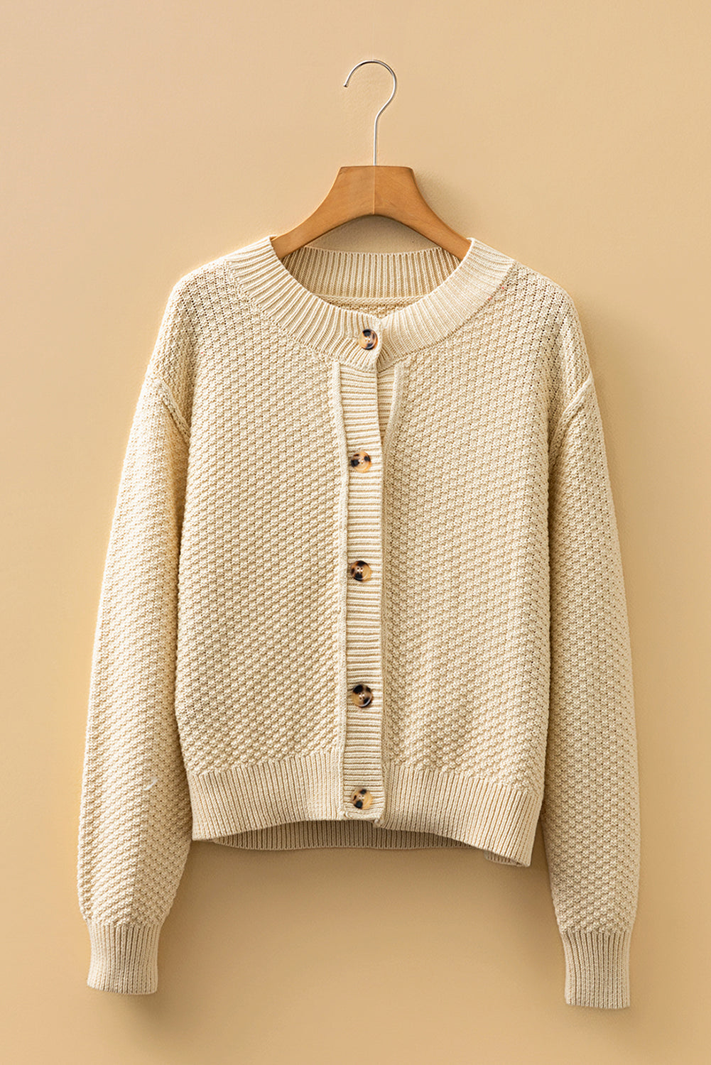 Beige Button Front Cropped Cardigan Sweater-TOPS / DRESSES-[Adult]-[Female]-2022 Online Blue Zone Planet