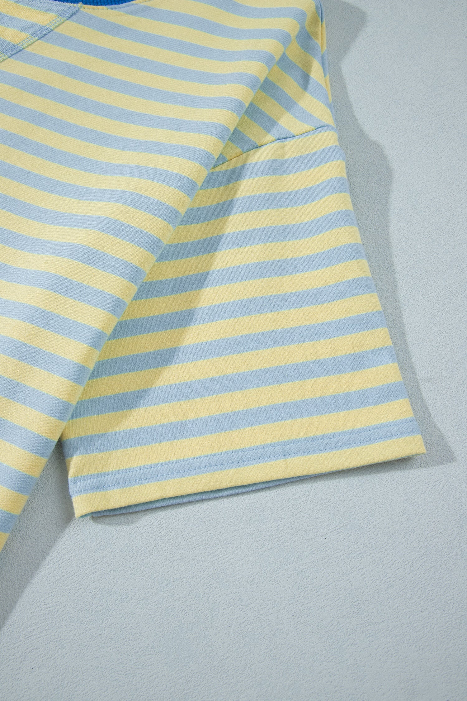 Pink Stripe Colorblock Trim Crew Neck Loose Tee Drawstring Elastic Waist 2pcs Pant Set-Two Piece Sets/Pant Sets-[Adult]-[Female]-2022 Online Blue Zone Planet