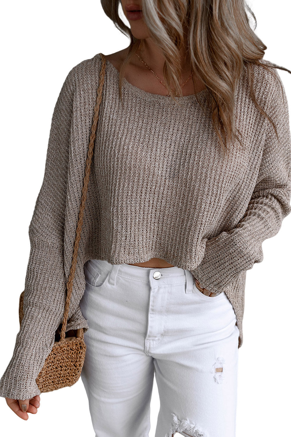 Gray Slouchy Dolman Sleeve High Low Sweater-TOPS / DRESSES-[Adult]-[Female]-2022 Online Blue Zone Planet