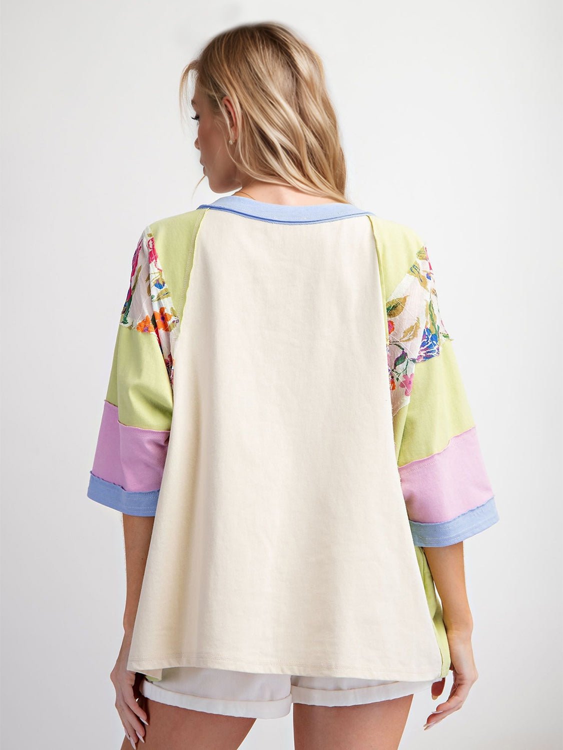 Color Block Printed Three-Quarter Sleeve Top-TOPS / DRESSES-[Adult]-[Female]-2022 Online Blue Zone Planet