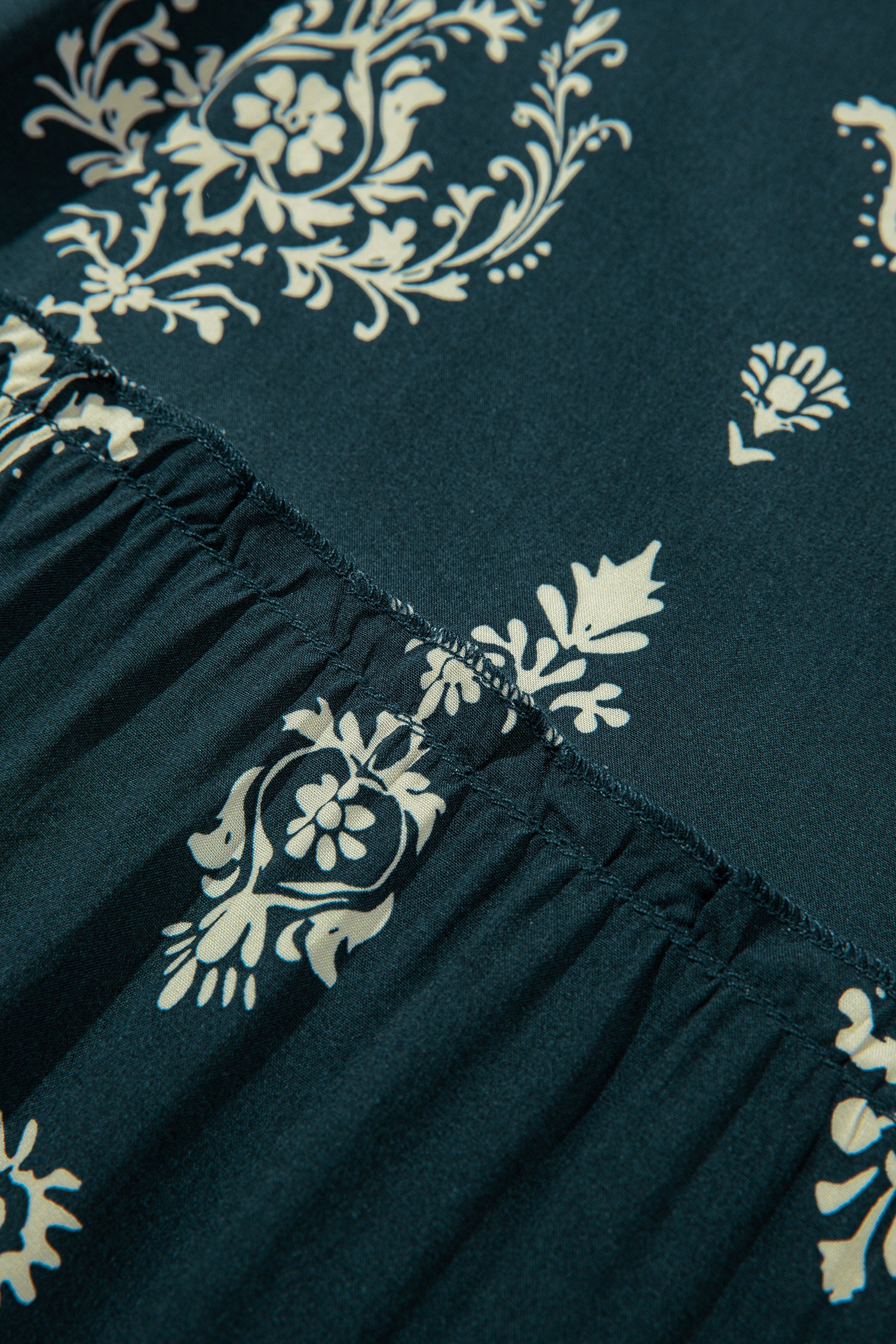 Blue Boho Floral Print Lettuce Trim 3/4 Sleeve Mini Dress-TOPS / DRESSES-[Adult]-[Female]-2022 Online Blue Zone Planet