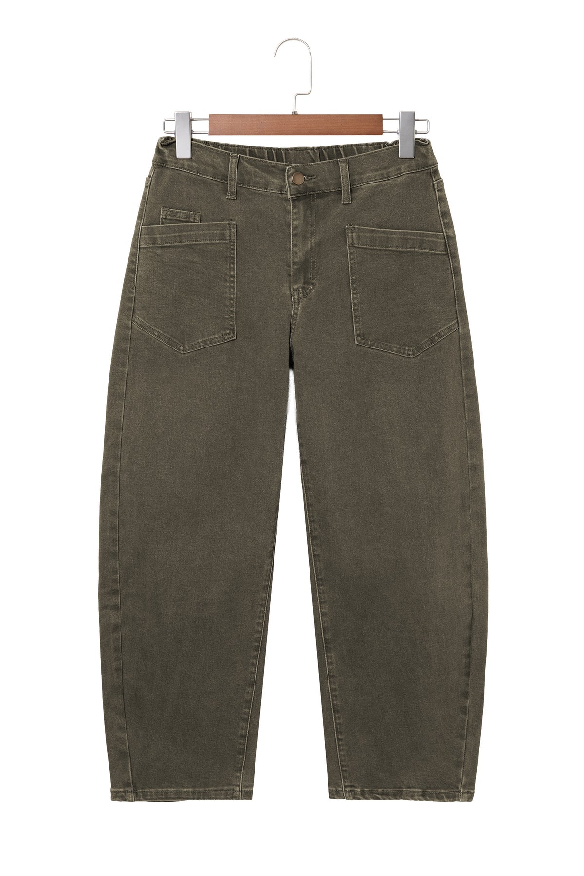 Four Leaf Clover Solid Color Square Patch Pocket Ankle-length Barrel Jeans-Bottoms/Jeans-[Adult]-[Female]-2022 Online Blue Zone Planet
