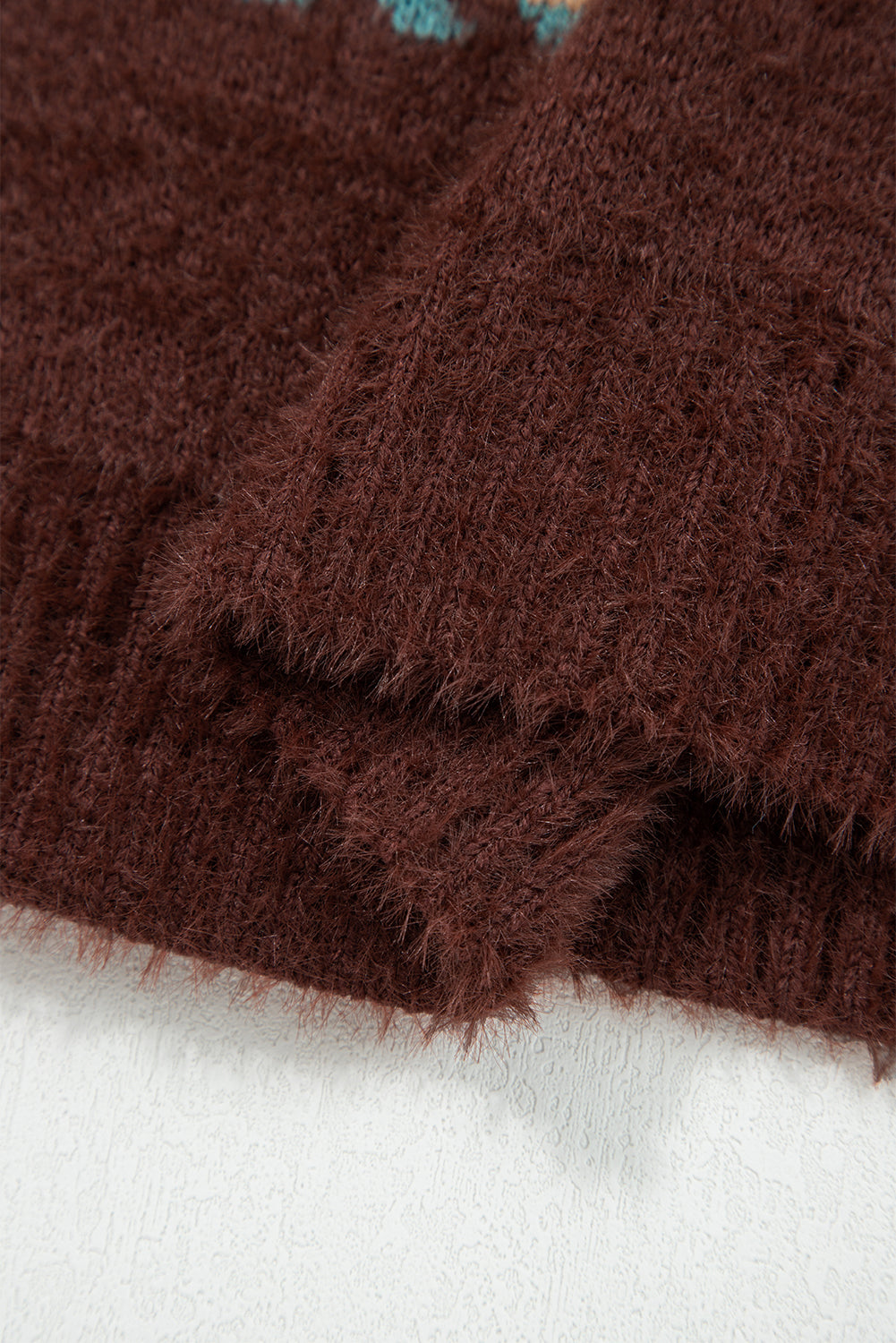Brown Ethnic Pattern Mohair Knitted Drop Shoulder Sweater-TOPS / DRESSES-[Adult]-[Female]-2022 Online Blue Zone Planet