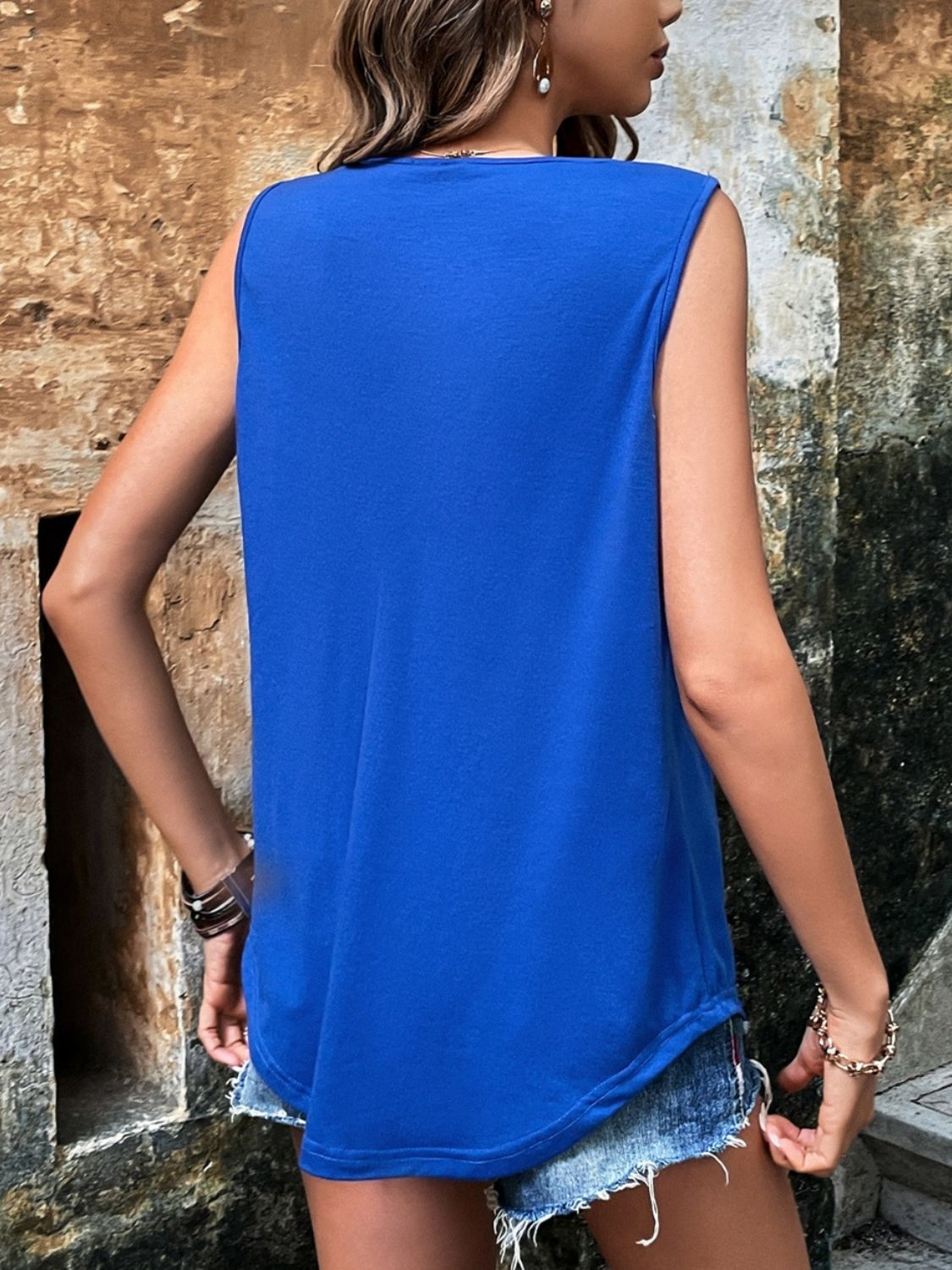 Button Detail Round Neck Tank-TOPS / DRESSES-[Adult]-[Female]-2022 Online Blue Zone Planet