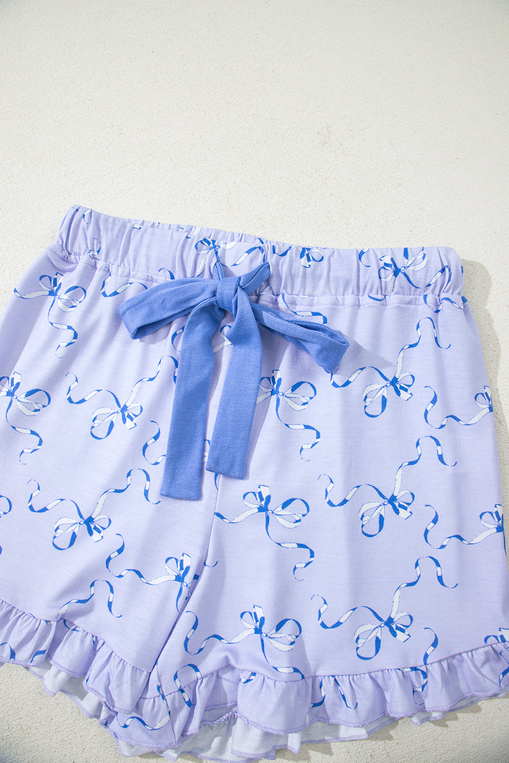 Sky Blue Bow Printed Ruffled Short Lounge Set-Loungewear & Sleepwear/Loungewear-[Adult]-[Female]-2022 Online Blue Zone Planet