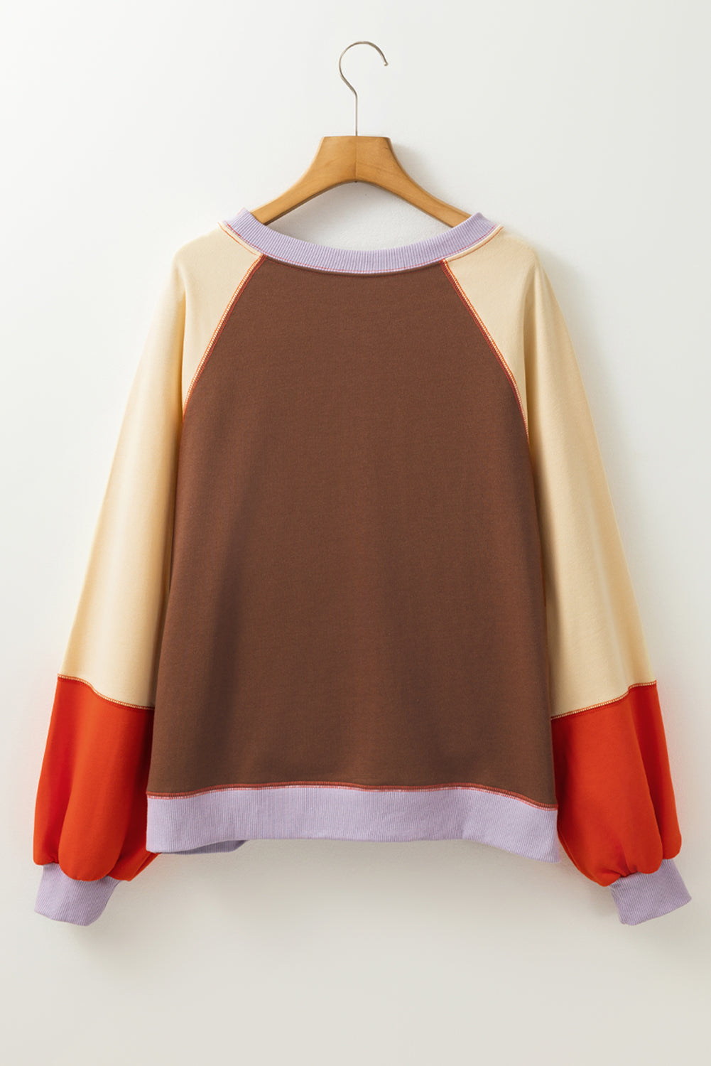 Color Block Round Neck Long Sleeve Sweatshirt-TOPS / DRESSES-[Adult]-[Female]-2022 Online Blue Zone Planet