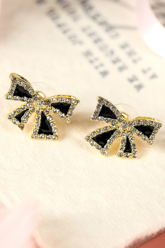 Black Rhinestone Bow Knot Stud Earrings-Accessories/Jewelry-[Adult]-[Female]-Black-ONE SIZE-2022 Online Blue Zone Planet