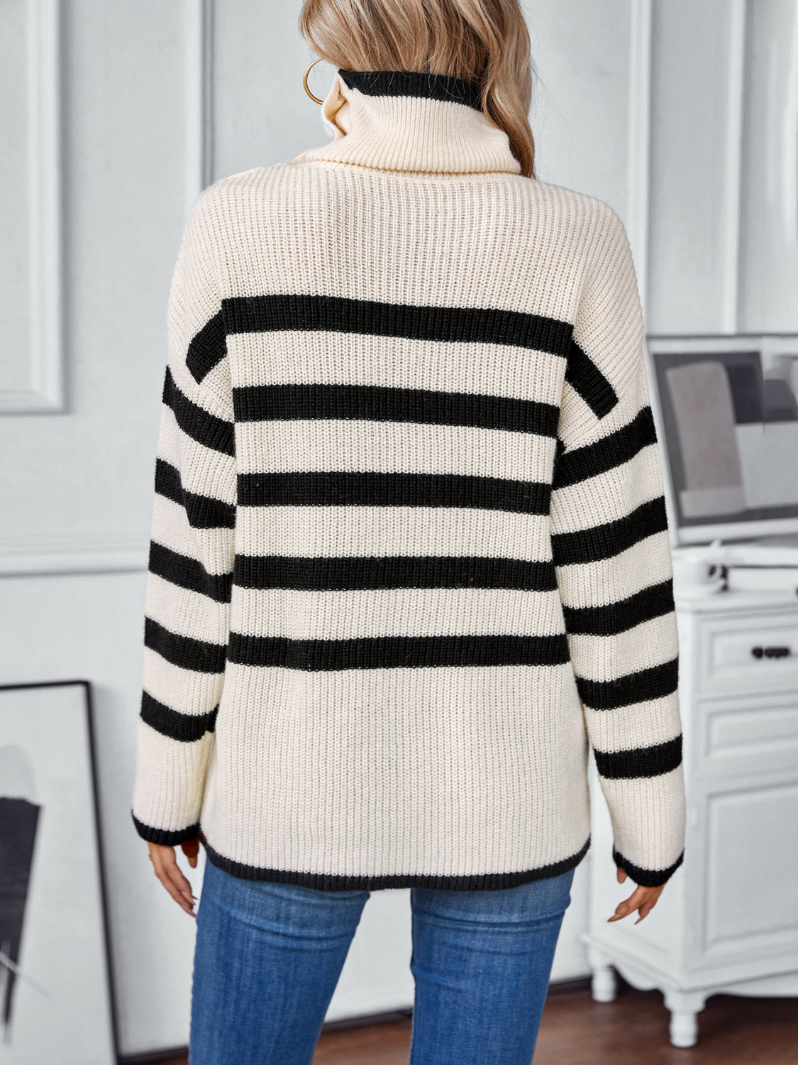 Buttoned Striped Long Sleeve Sweater-TOPS / DRESSES-[Adult]-[Female]-2022 Online Blue Zone Planet