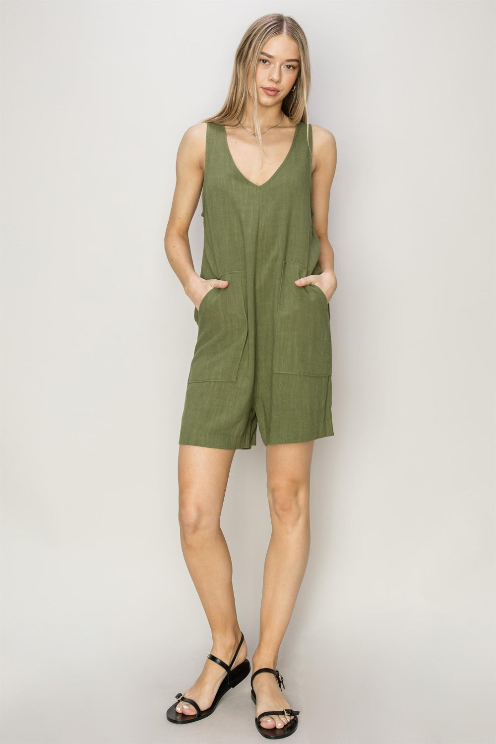 Blue Zone Planet | HYFVE V-Neck Sleeveless Romper with Pockets-TOPS / DRESSES-[Adult]-[Female]-2022 Online Blue Zone Planet