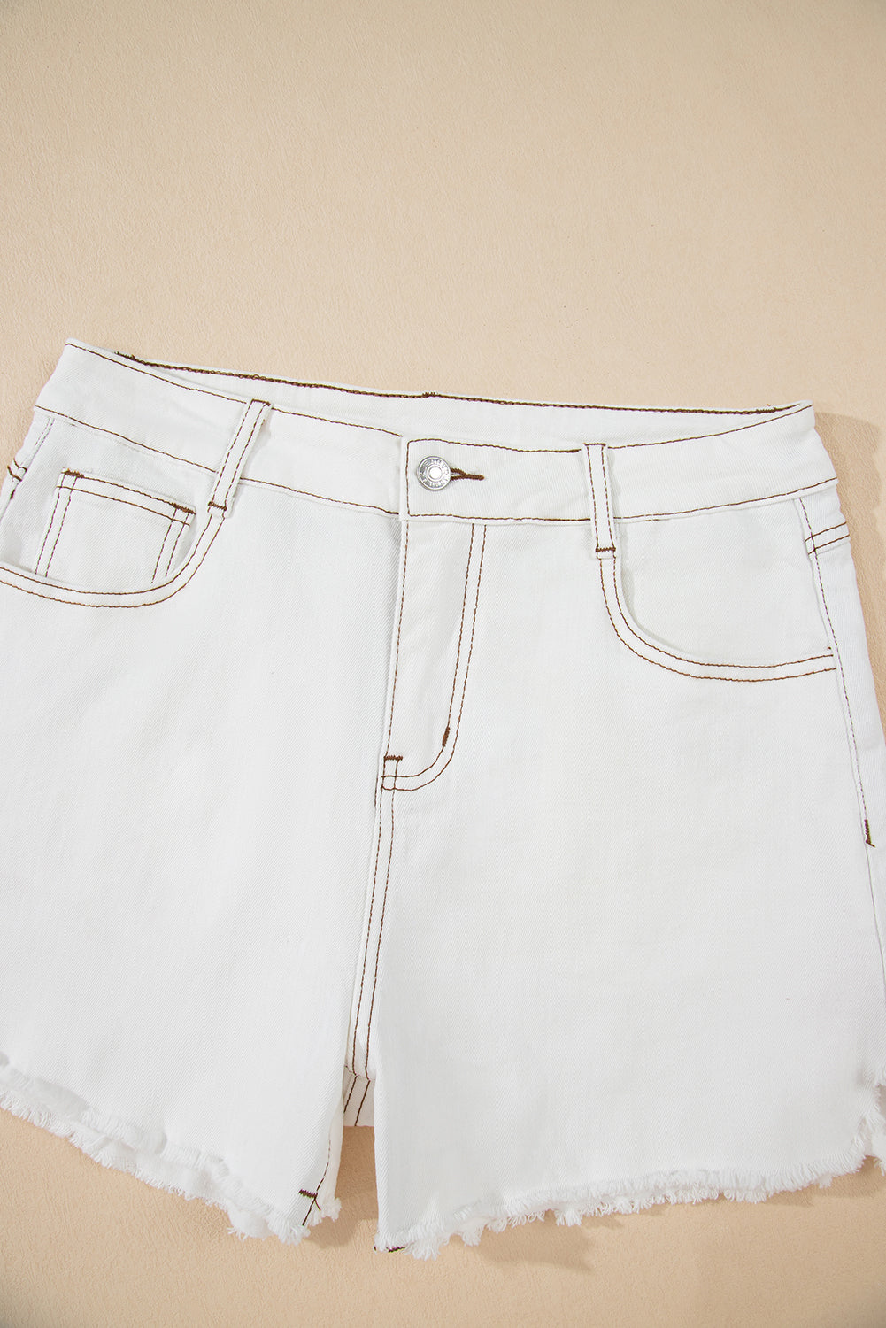 White Raw Hem High Waist Denim Shorts-Bottoms/Denim Shorts-[Adult]-[Female]-2022 Online Blue Zone Planet