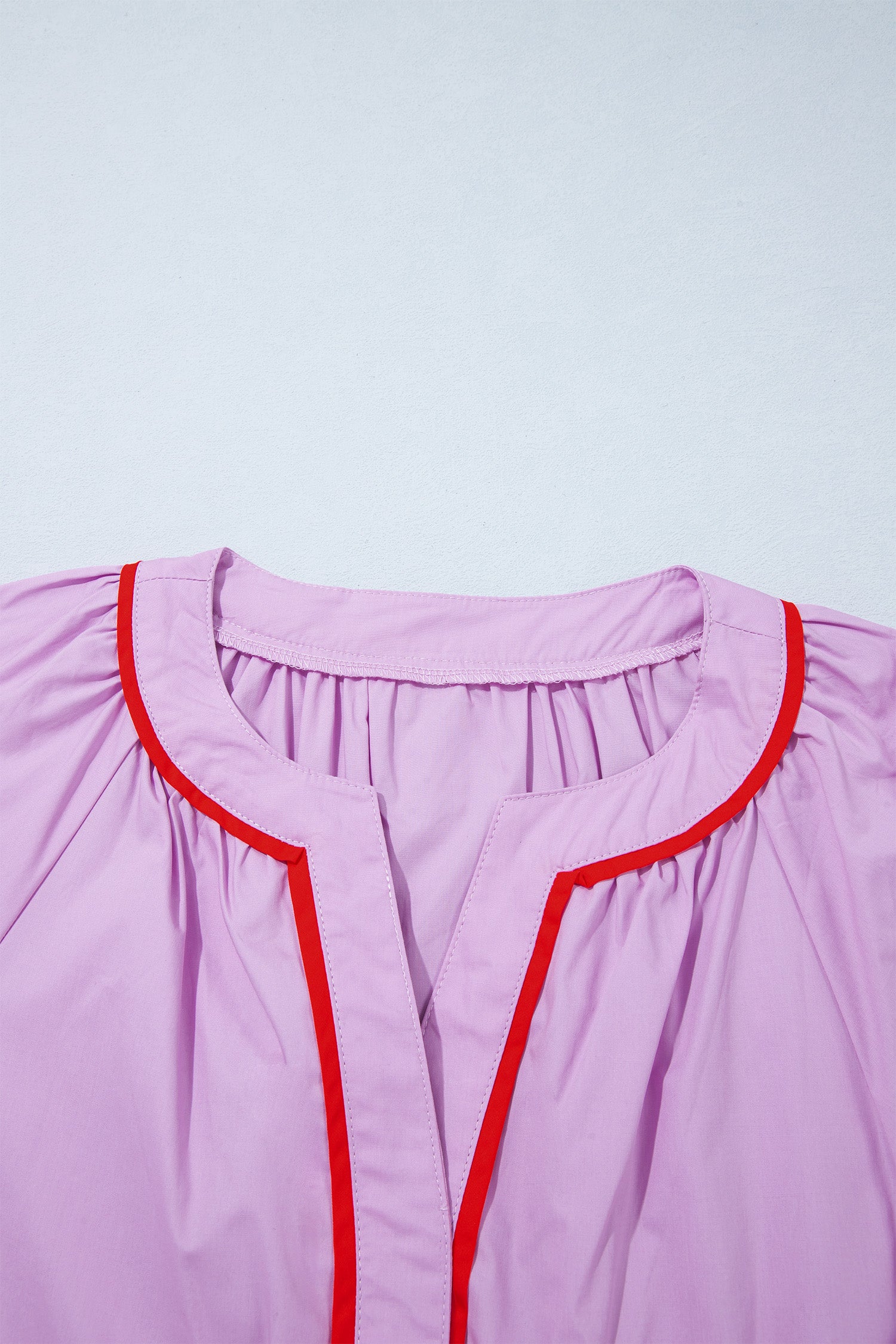 Orchid Bouquet Contrast Detail Long Sleeve Decorative Neckline Cotton Blouse-Tops/Blouses & Shirts-[Adult]-[Female]-2022 Online Blue Zone Planet