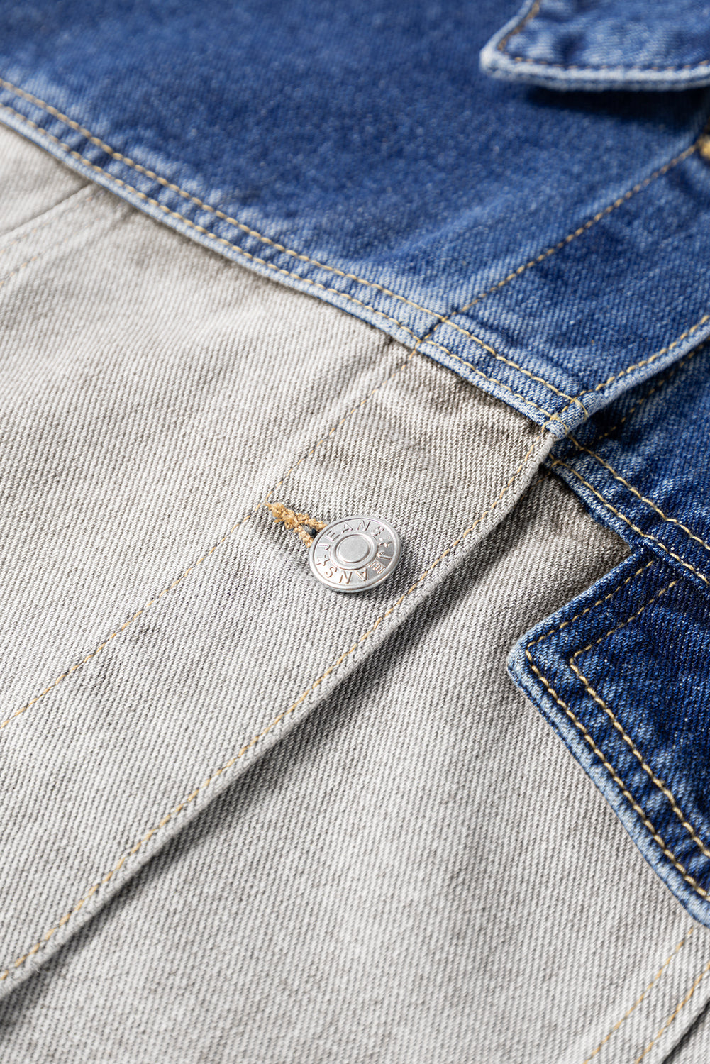 Dusk Blue Color Block Patchwork Flap Detail Distress Denim Jacket-Outerwear/Denim jackets-[Adult]-[Female]-2022 Online Blue Zone Planet