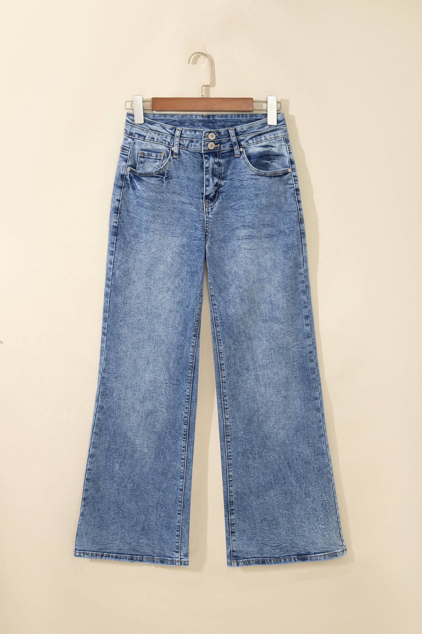 Beau Blue Acid Wash Pocket Detail Flare Jeans-Bottoms/Jeans-[Adult]-[Female]-2022 Online Blue Zone Planet