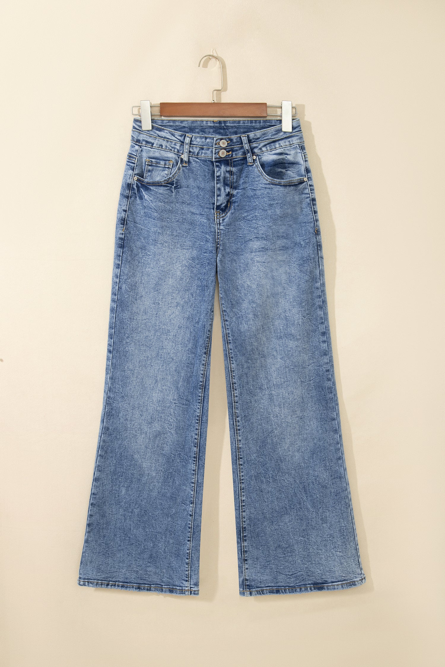 Beau Blue Acid Wash Pocket Detail Flare Jeans-Bottoms/Jeans-[Adult]-[Female]-2022 Online Blue Zone Planet