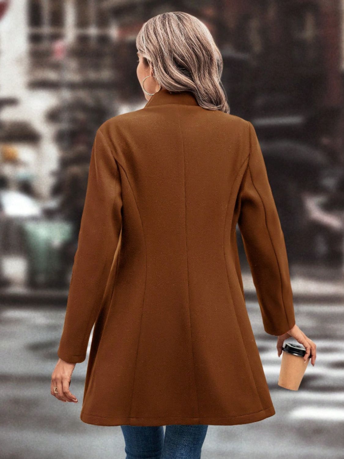 Collared Neck Button Up Long Sleeve Coat-TOPS / DRESSES-[Adult]-[Female]-2022 Online Blue Zone Planet